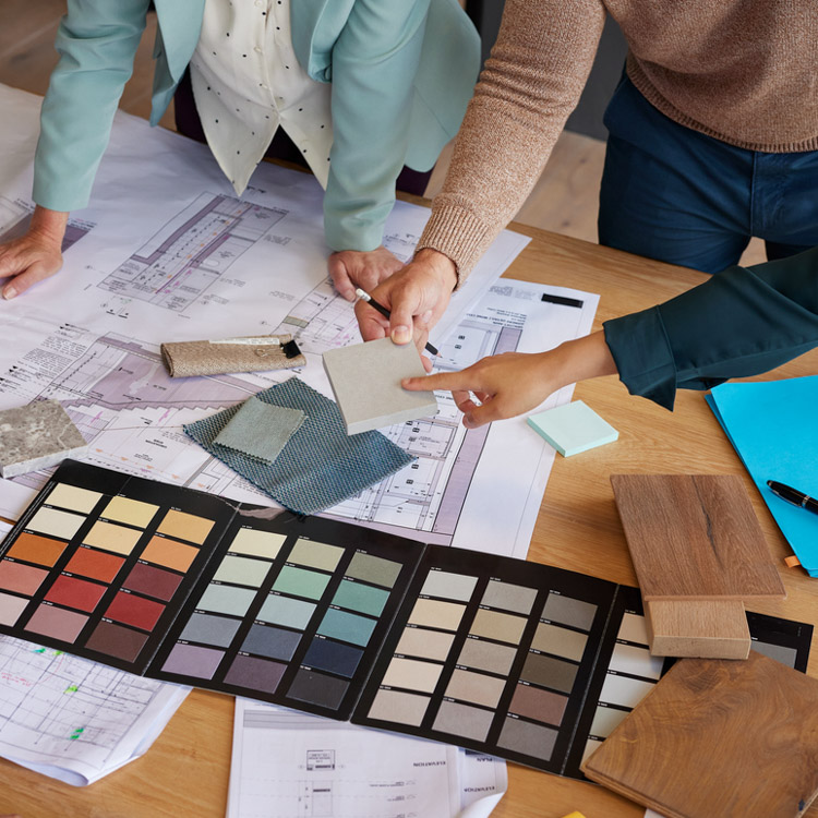 Interior designers picking out colour pallet 