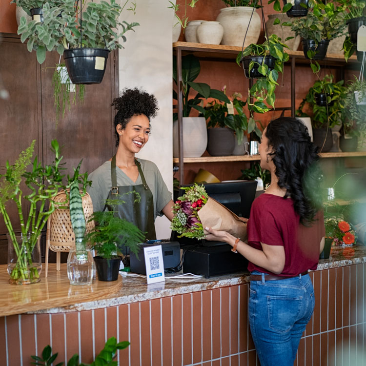 Local florist selling plants to client