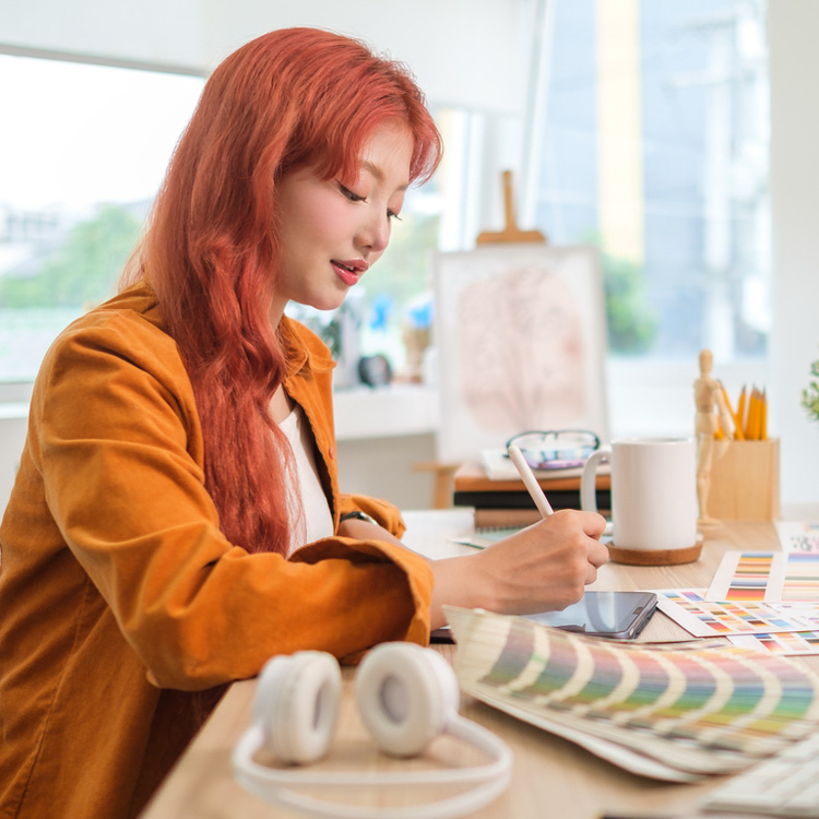 Digital marketing specialist working on new branding for a small business