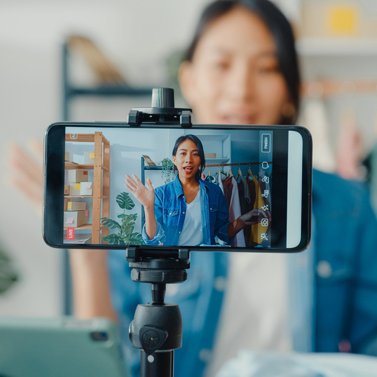 Small business owner getting content for her social media